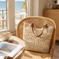 thumbnail image 6 of Btomtd Crochet Cotton Mesh Shoulder Tote Bag, Summer Handmade Woven Beach Bag, Handbag Purses for Women, Beige, 6 of 7
