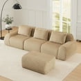 thumbnail image 4 of Aukfa 114" L-Shaped Modular Sectional Sofa, 29" Deep Seat Oversized Cloud Couch with Ottoman, Flannelette Upholstered 3-Seater Sofa for Living Room, Light Camel, 4 of 8