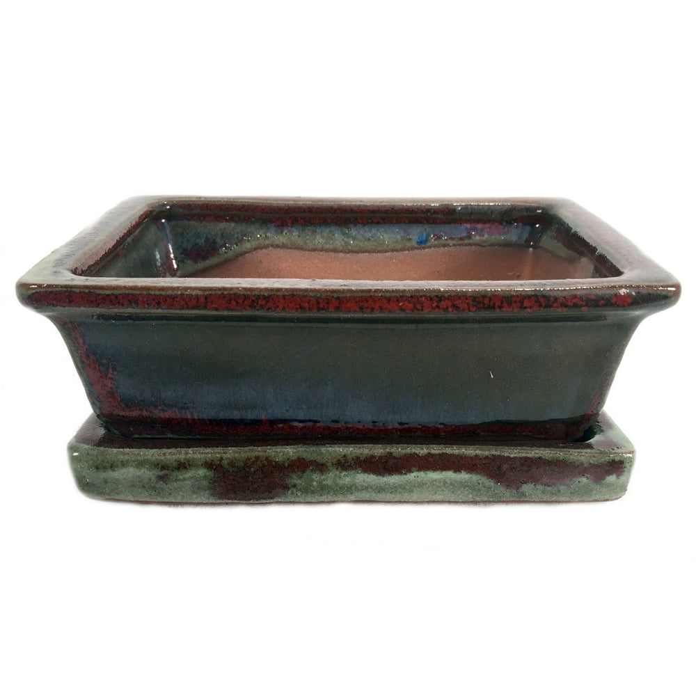 Ceramic 6" Bonsai Pot/Saucer Oxblood Rectangle