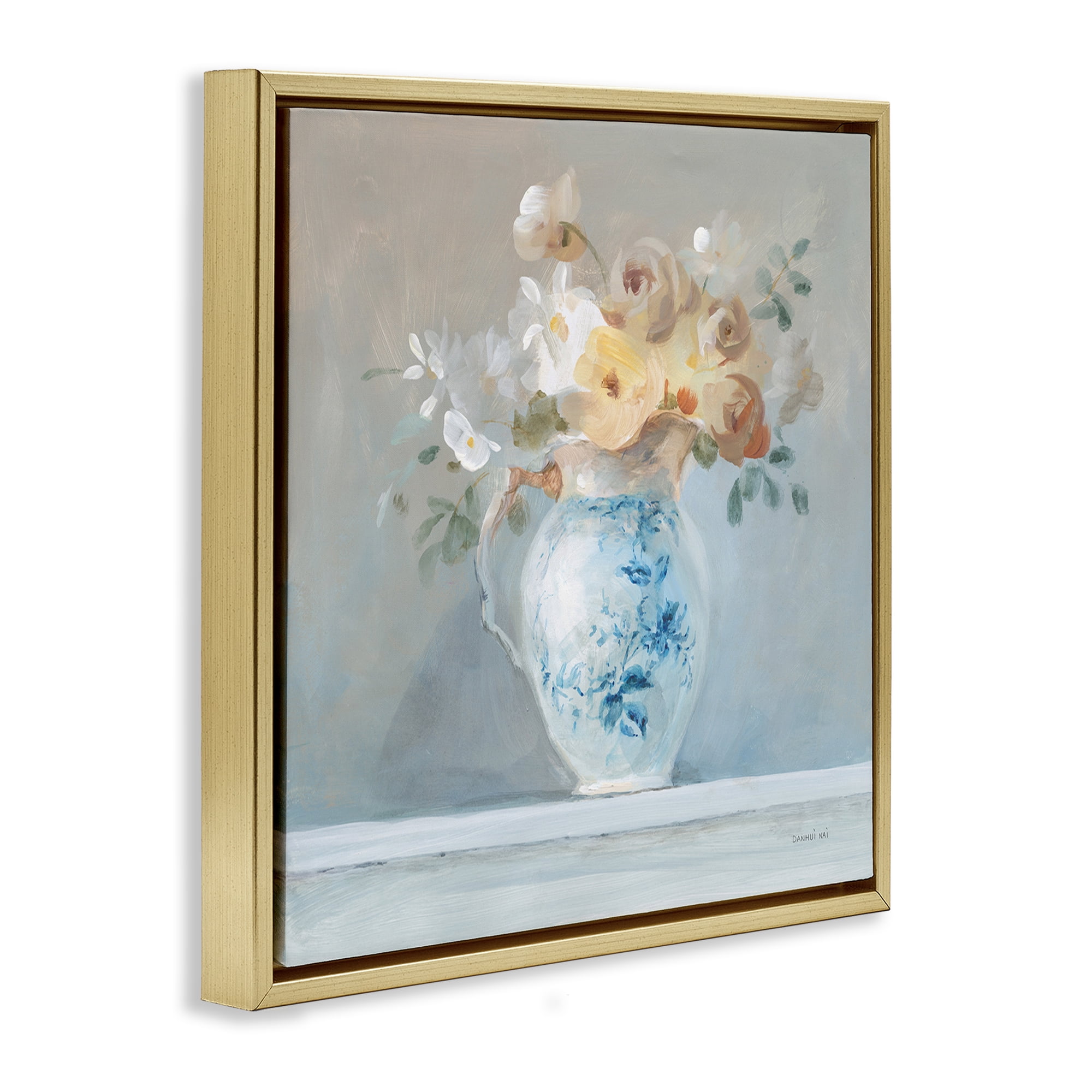 Stupell Industries Heirloom Flower Bouquet Botanical & Floral Painting Gold Floater Framed Art Print Wall Art, 25 x 25