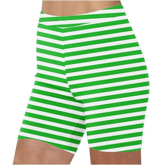Striped Biker Shorts for Women - Buttery Soft Summer High Waisted Tummy Control Athletic Workout Yoga Shorts