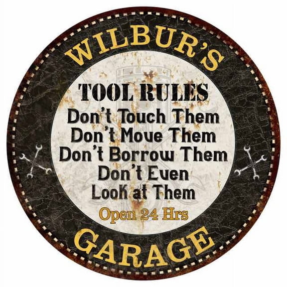 WILBUR'S Garage Rules 12" Round Metal Sign Garage Bar Wall Décor 200120013363