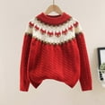 thumbnail image 2 of TIEVOSA Winter Thick Sweater Bulky Yarn Flower Loose Children's Sweater（Red）, 2 of 7