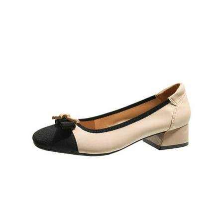 

Crocowalk Womens Heels Low Heel Pumps On Dress Shoes Women Mary Jane Work Lightweight Chunky Beige 9