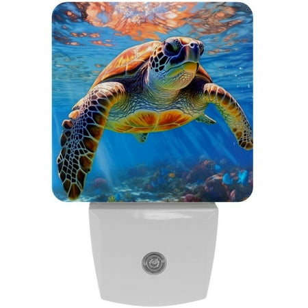 

Sea turtle LED Square Night Light - Small and Bright Square-shaped LED Night Light for Bedroom Bathroom and Hallway - Compact Plug-in Nightlight with Auto on/Off Sensor