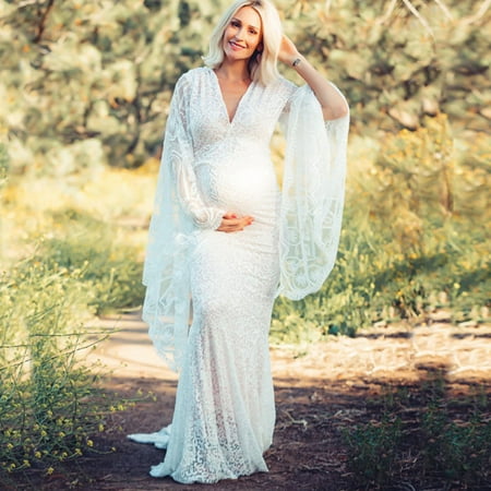 

Ruidigrace Women Maternity Pregnants Photography Props Ruffles Long Sleeve Prom Gown Dress