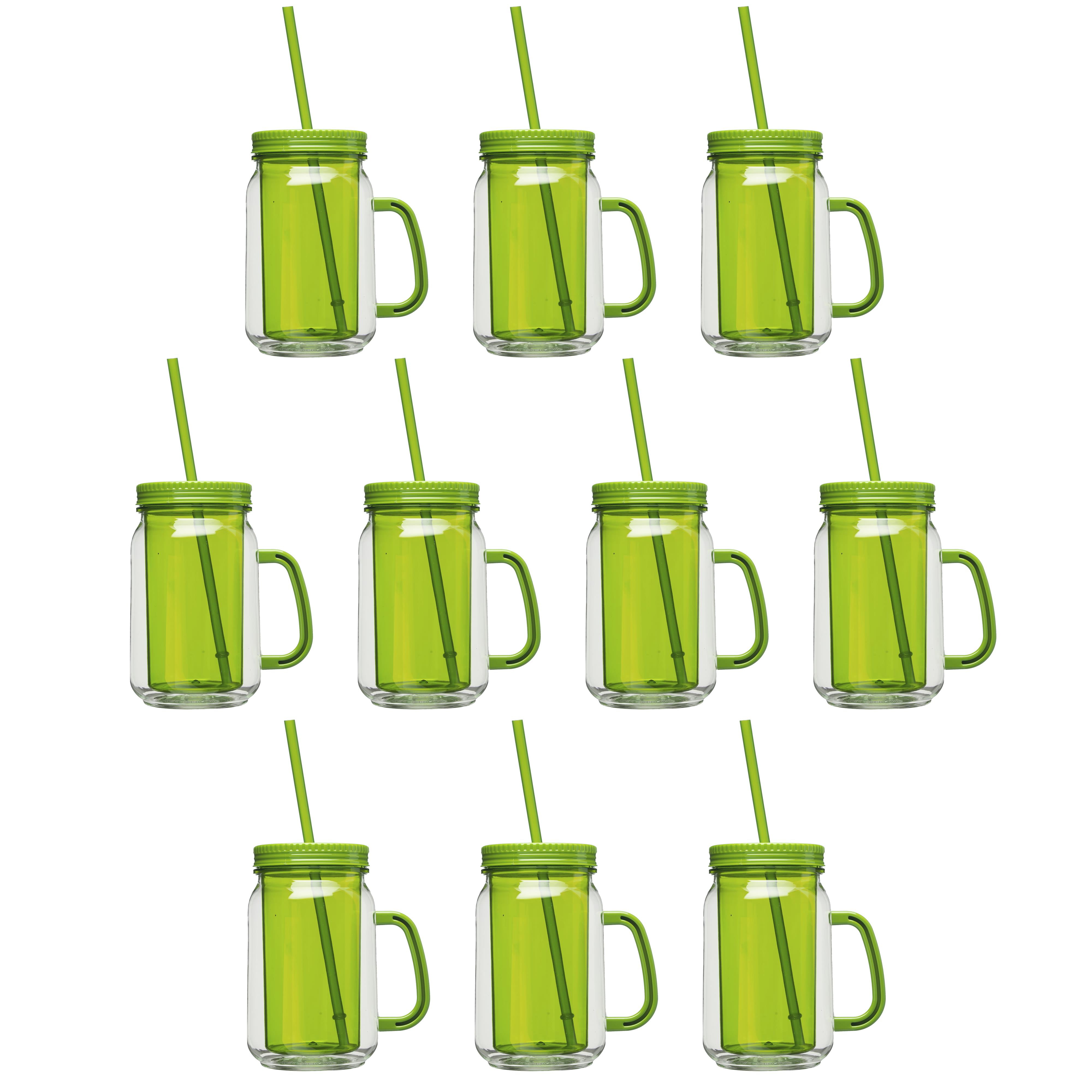 Mason Jars with Straw 17 oz. Set of 10, Bulk Pack Glass Jars for