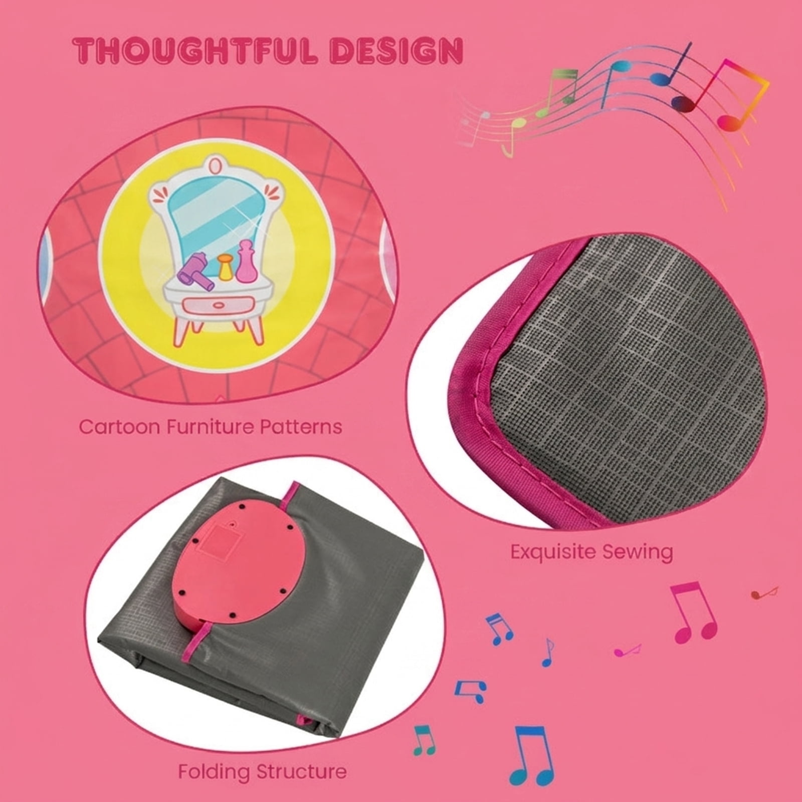 Redsmile Kids Musical Dance Mat with 9 Piano Sounds and 9 Demo Songs for Toddlers and Active Play, Pink
