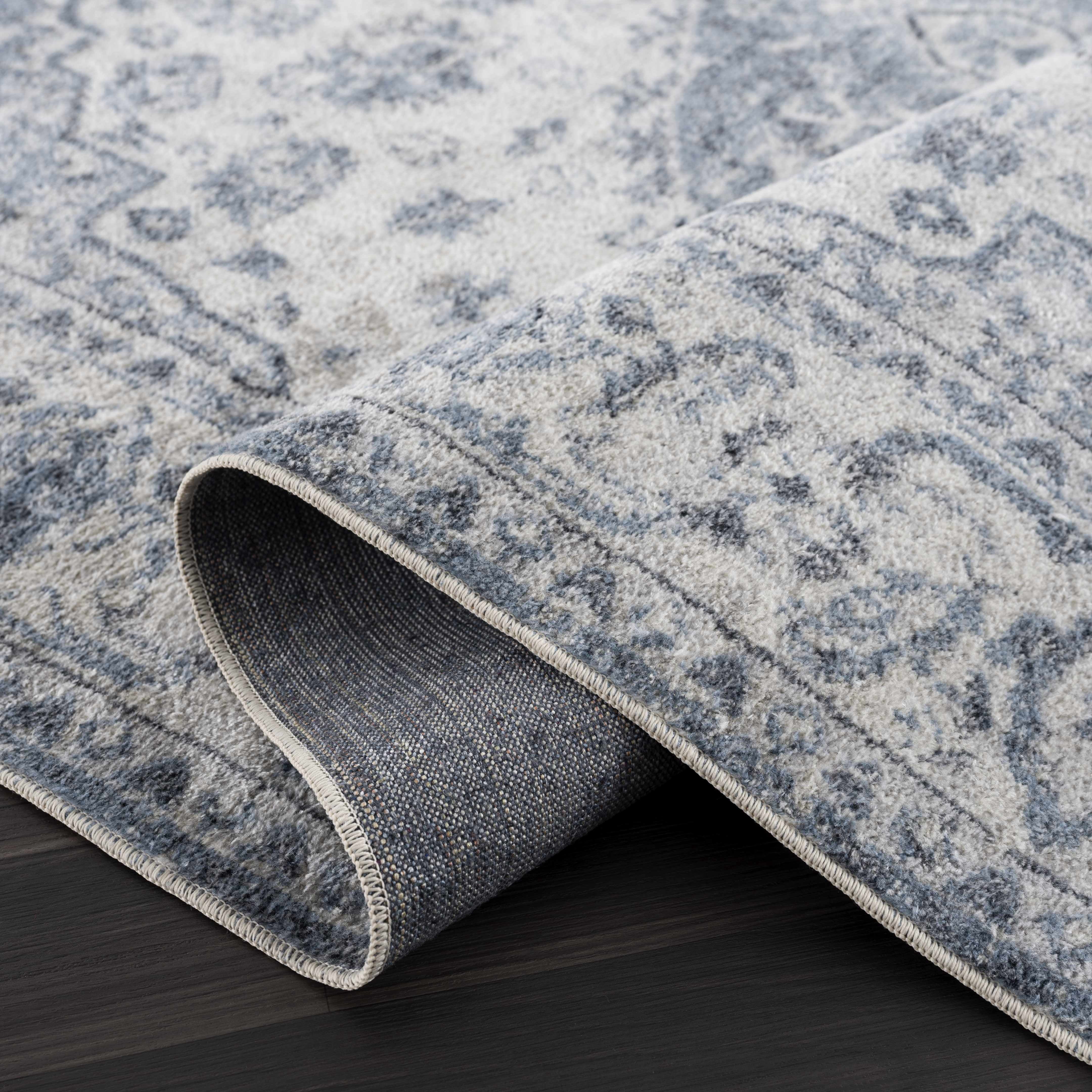 Hauteloom Hiti Hallway, Kitchen Washable Runner Rug - Traditional Oriental Medallion Carpet - Blue, Gray, Beige, Ivory - 2'7" x 7'3"
