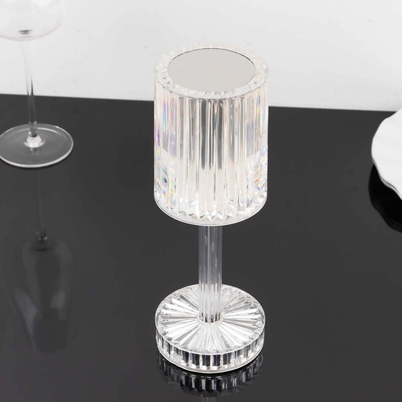 Efavormart 10" LED Acrylic Crystal Cylinder Color Changing Cordless Table Lamp, Rechargeable RGB Touch Control Accent Lamp