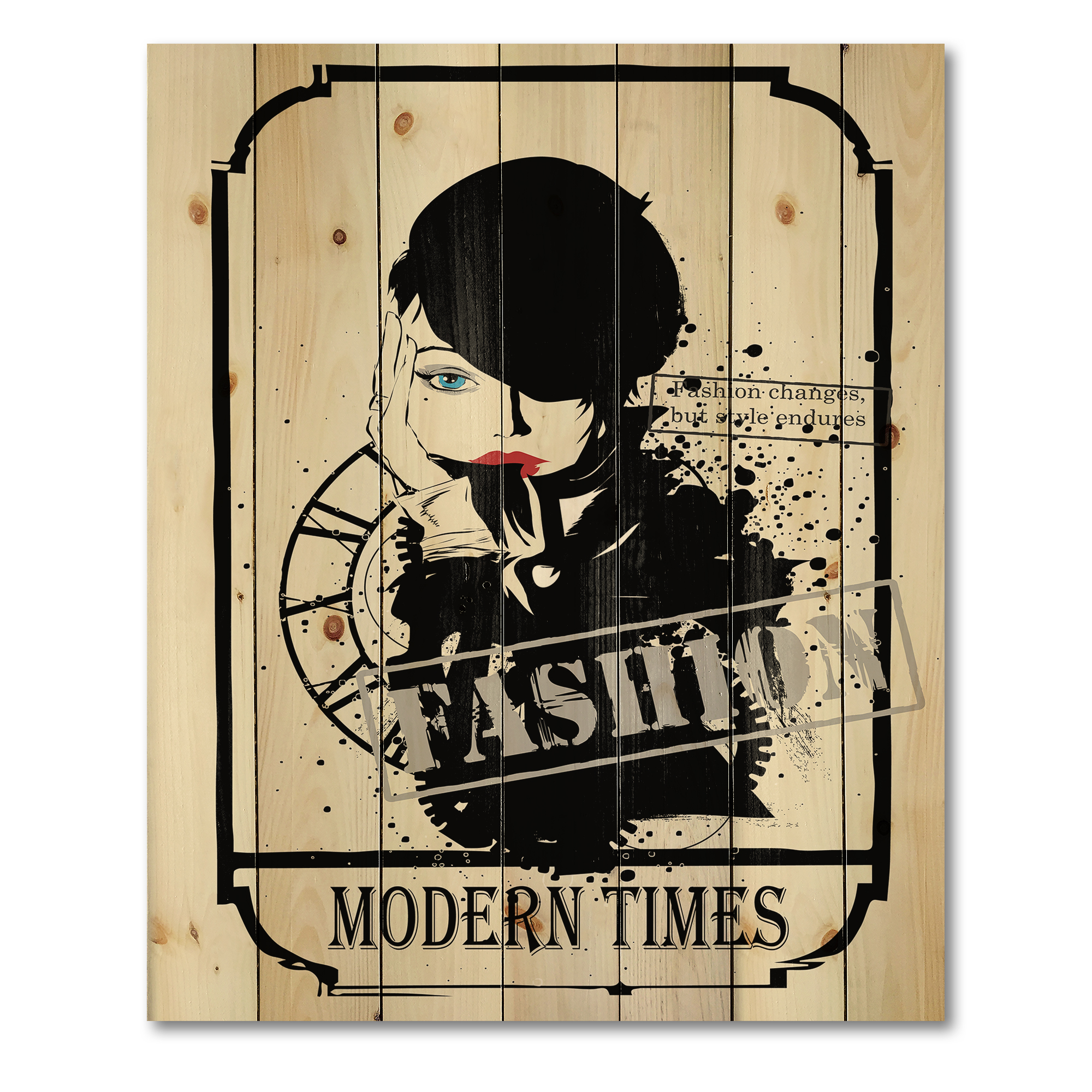 Designart 'Style Passion Life Fashion Woman VII' Vintage Print on Natural Pine Wood