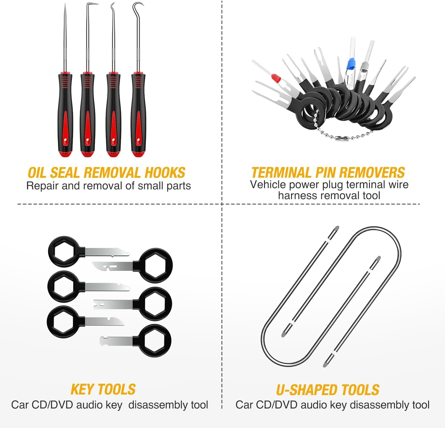 GOOACC 200Pcs Trim Removal Tool, Auto Push Pin Bumper Retainer Clip Set Fastener Terminal Remover Tool Adhesive Cable Clips Round Handle Crowbar Kit Car Panel Radio Removal Auto Clip Pliers, Black