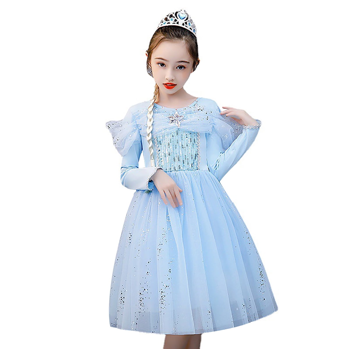 Xinfenglai Girls White Sequin Cosplay Dance Princess Costume Long Sleeve Dress Up