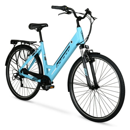 Hyper Bicycles Commuter Bike, 700c Wheels Mens City Ebike, 36 volt, 20+ Mile Range, Pedal Assist, Blue