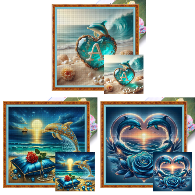 Kit Punto Cruz Con Delfín Hilo Algodón Ecológico Bordado 11CT 40x40cm
