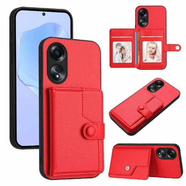 FOXDOCK Case for OPPO A58 4G RFID-Blocking Card Holder - Stylish Button Closure Design