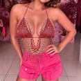 thumbnail image 5 of Miqool Women's Glitter Rhinestone Sequin Halter Tops Backless Sleeveless V Neck Asymmetrical Dance Bikini Bra Top Festival Rave Party Crop Tops, 5 of 6