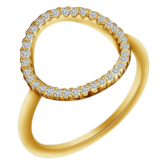AFFY Round Shape White Cubic Zirconia 14k Yellow Gold Over Sterling Silver Open Circle Engagement Ring