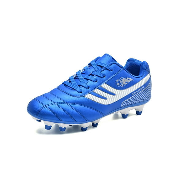 Woobling Kids Athletic Shoe Round Toe Sport Sneakers Comfort Soccer Cleats Lightweight Football Sneaker Outdoor Non Slip Lace Up Blue Long 2.5Y
