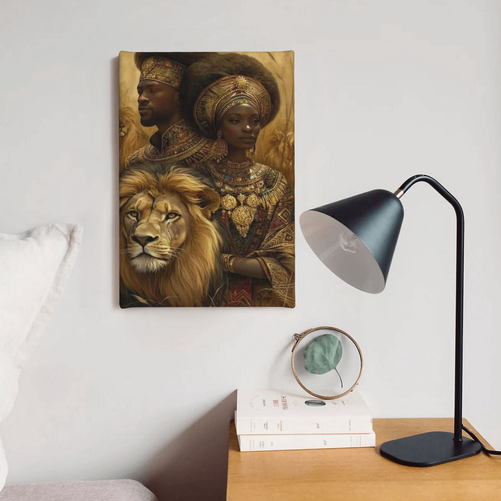 Aarocafa- African Royalty & Lion Inner Frame Canvas Poster- Stretched Cultural Elegance Art for Timeless Spaces | Stretched Canvas Art | Cultural Elegance Decor | Ready to Hang- 12x18in- Inner Frame
