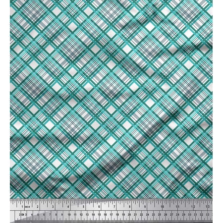 Soimoi Moss Georgette Fabric Diagonal Check Print Fabric by the Yard 42 Inch Wide