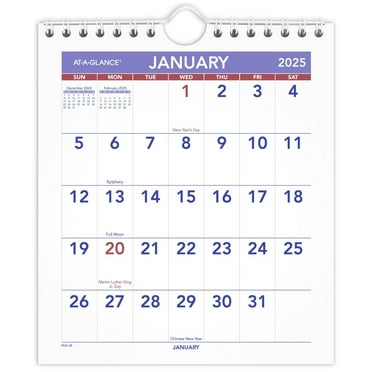 AT-A-GLANCE 2025 Wall Calendar, 6-1/2" x 7-1/2", Mini, Unruled Blocks (PM52825)