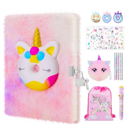 JYPS Secret Diary with Lock and Keys, Squishy Unicorn Notebook with Lock, Fluffy Notebook and Stationary Sets, Lockable Journal with Keys, Christmas Unicorn Gift