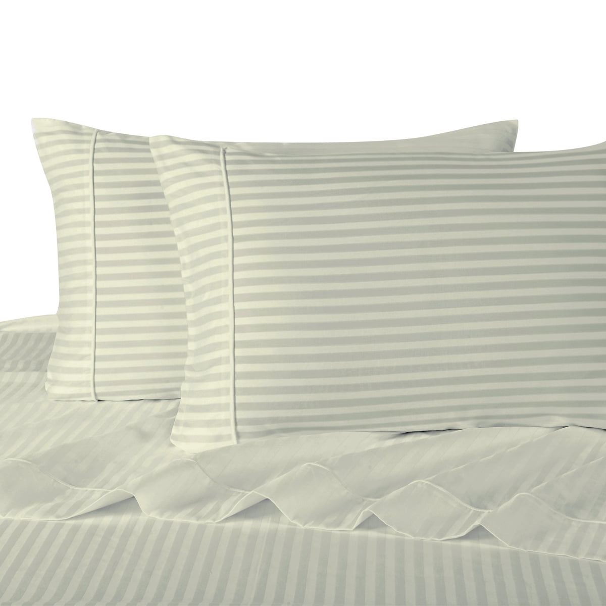 100% Premium Long-Staple Combed Cotton 400 Thread Count King Pillowcase Pair Stripe Ivory