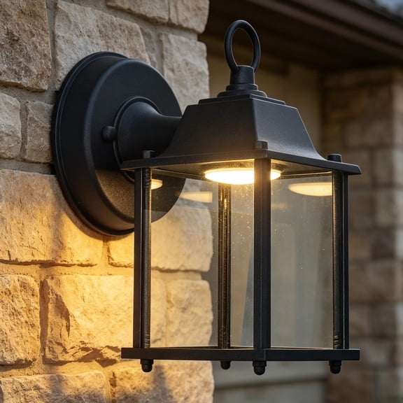 Outdoor Wall Sconce, Black Wall Light, Porch Lantern with Clear Glass Shade, Non-corrosive