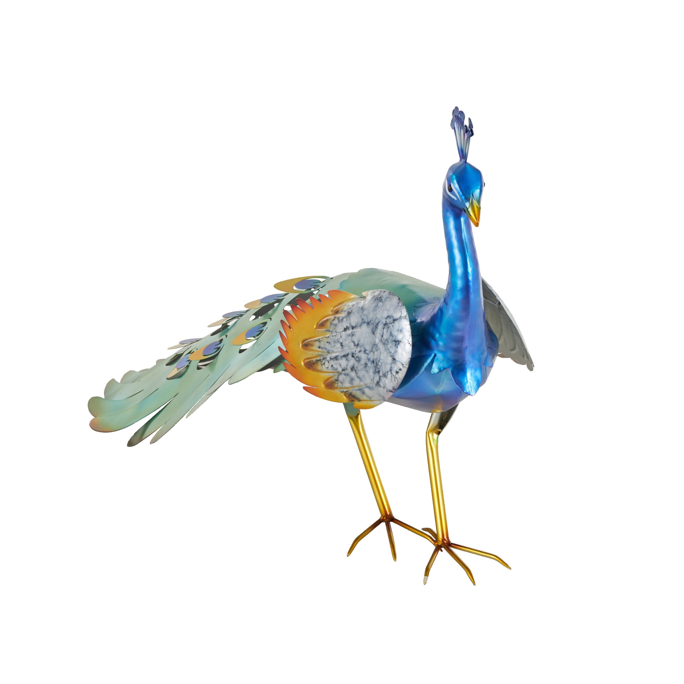 DecMode 22" Peacock Garden Sculpture with Gold Legs and Teal Wings