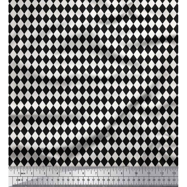 Soimoi Black Rayon Fabric Diamond Geometric Print Fabric by the Yard 42 Inch Wide