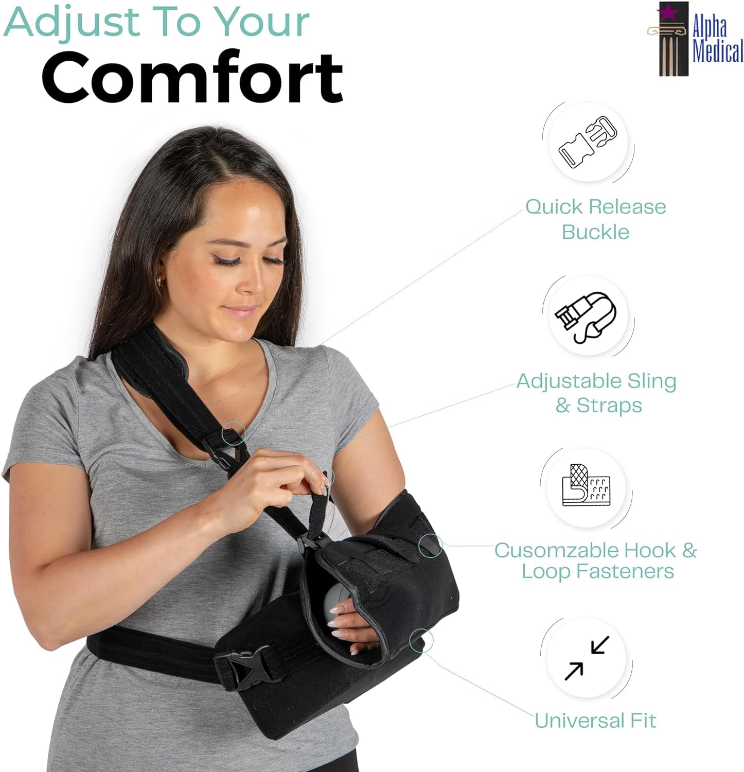 Alpha Medical Shoulder Immobilizer w/ Removable Pillow – Rotator Cuff – Sublexion – Shoulder Abduction Sling – Post-Op Shoulder & Arm Brace w/ exercise ball.  Fits Right or Left Arm.  L3660