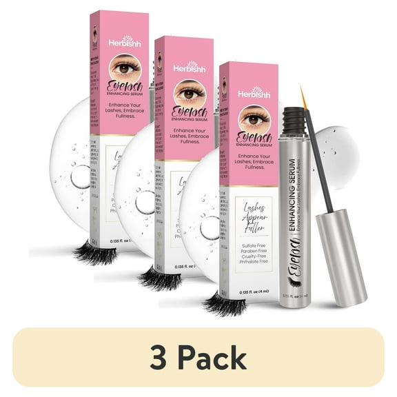 (3 pack) Herbishh Eyelash Enhancing Serum – Growth Formula for Longer, Thicker Lashes, Safe for Lash Extensions, Fragrance-Free Lash Serum for Fuller, Healthier-Looking Lashes, Sulfate-Free 0.135 fl. oz