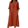 thumbnail image 6 of Kilaqueen Women's Summer Maxi Shirt Dress, Cotton Linen Collared Half Sleeve Button Front Loose Dress for Vacation Travel Casual Work and Daily Wear, 6 of 7