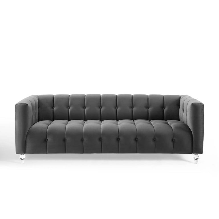 Tufted Sofa Velvet Dark Grey Gray