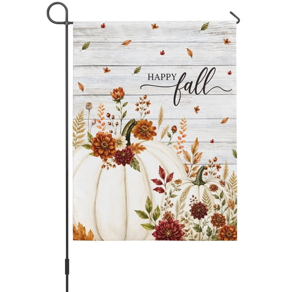 Hello Fall Garden Flags For Outdoor, Rustic White Pumpkin Terracotta Mums Dahlia Wood Grain Small Double Side Yard Flags Weather Proof Garden Decor for Lawn Outside Holiday 12 x 18 Inches