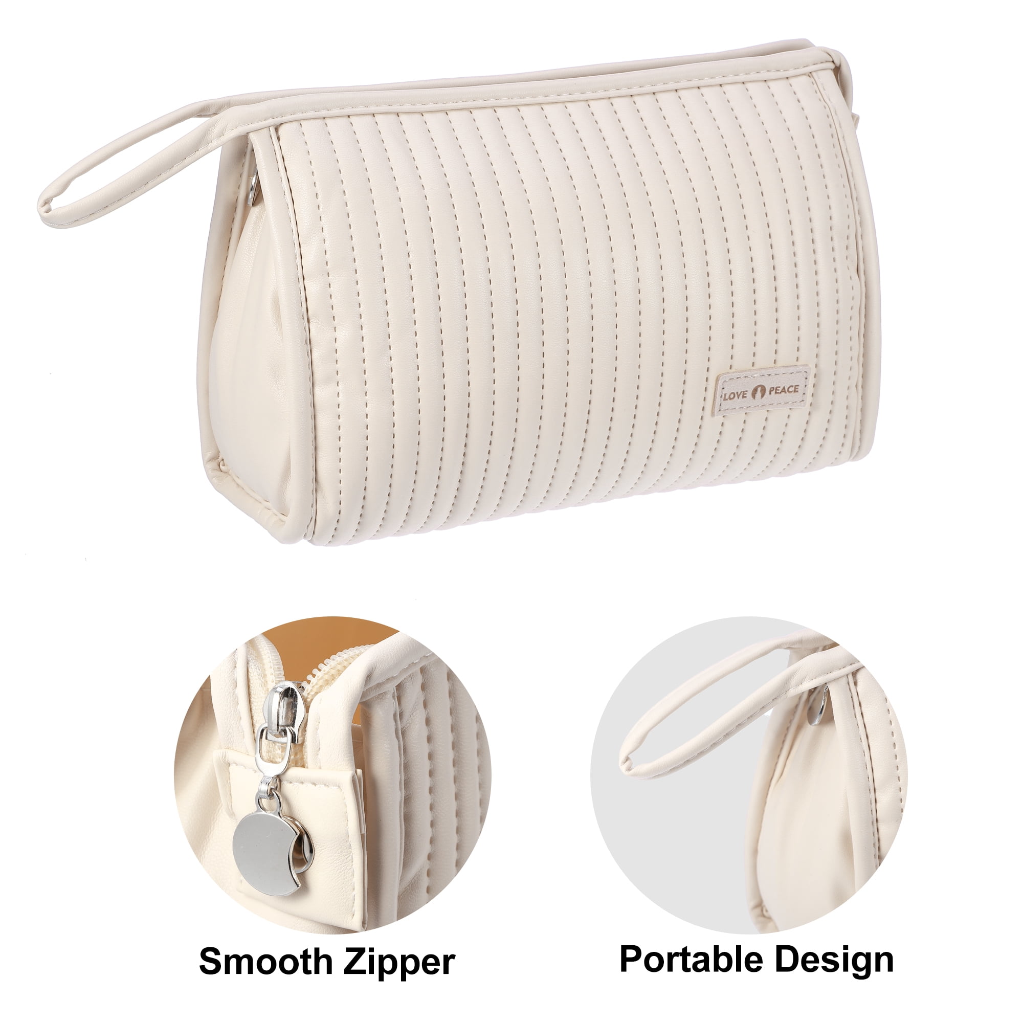 Unique Bargains Floral Makeup Bag Zipper Flower Cosmetic Pouch Beige
