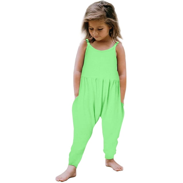 Girls Romper Sleeveless Jumpsuits Rompers for Girls Casual V Neck Suspender Rompers with Pockets Cute Summer Clothes 3T