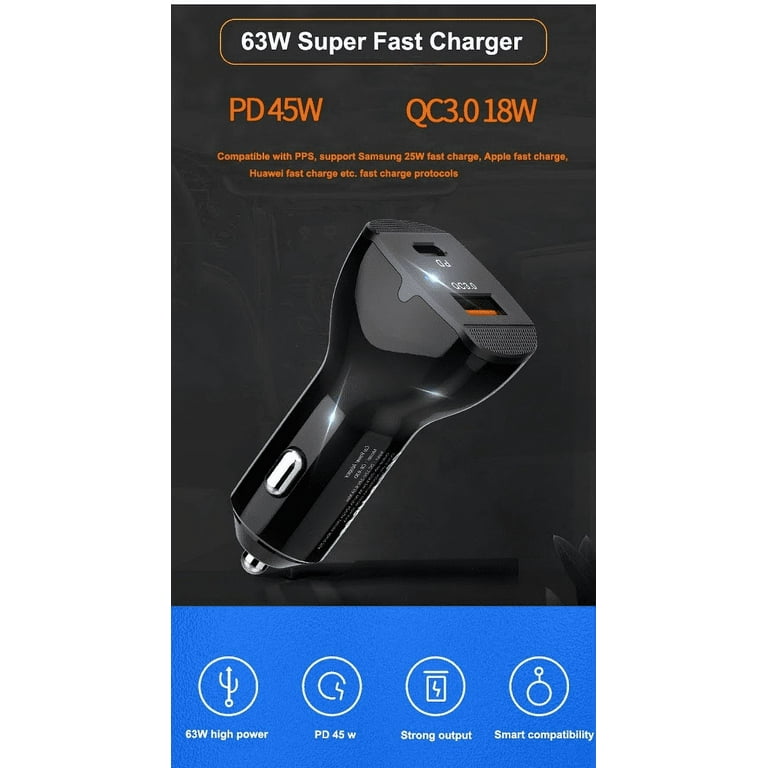 Fast Car Charger,[Apple MFi Certified]63W Dual Port USB C Car Charging  Adapter