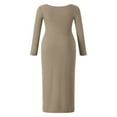 thumbnail image 4 of Women Long Bodycon Dress Solid Color Knitted Ribbed Square Neck Long Sleeve Dress Spring Fall Party Club Skinny Dress, 4 of 9