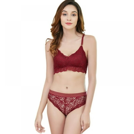 

Lace Gathered Camisole Bottoming Underwear Set Solid Color Jacquard Bra + Lace Briefs