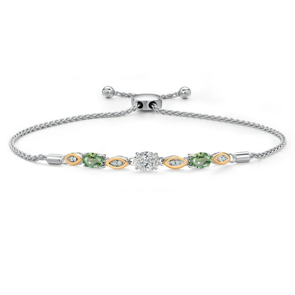 Gem Stone King 1.80 Ct DEF Lab Grown Diamond Green Sapphire 925 Silver and 10K Yellow Gold Bracelet