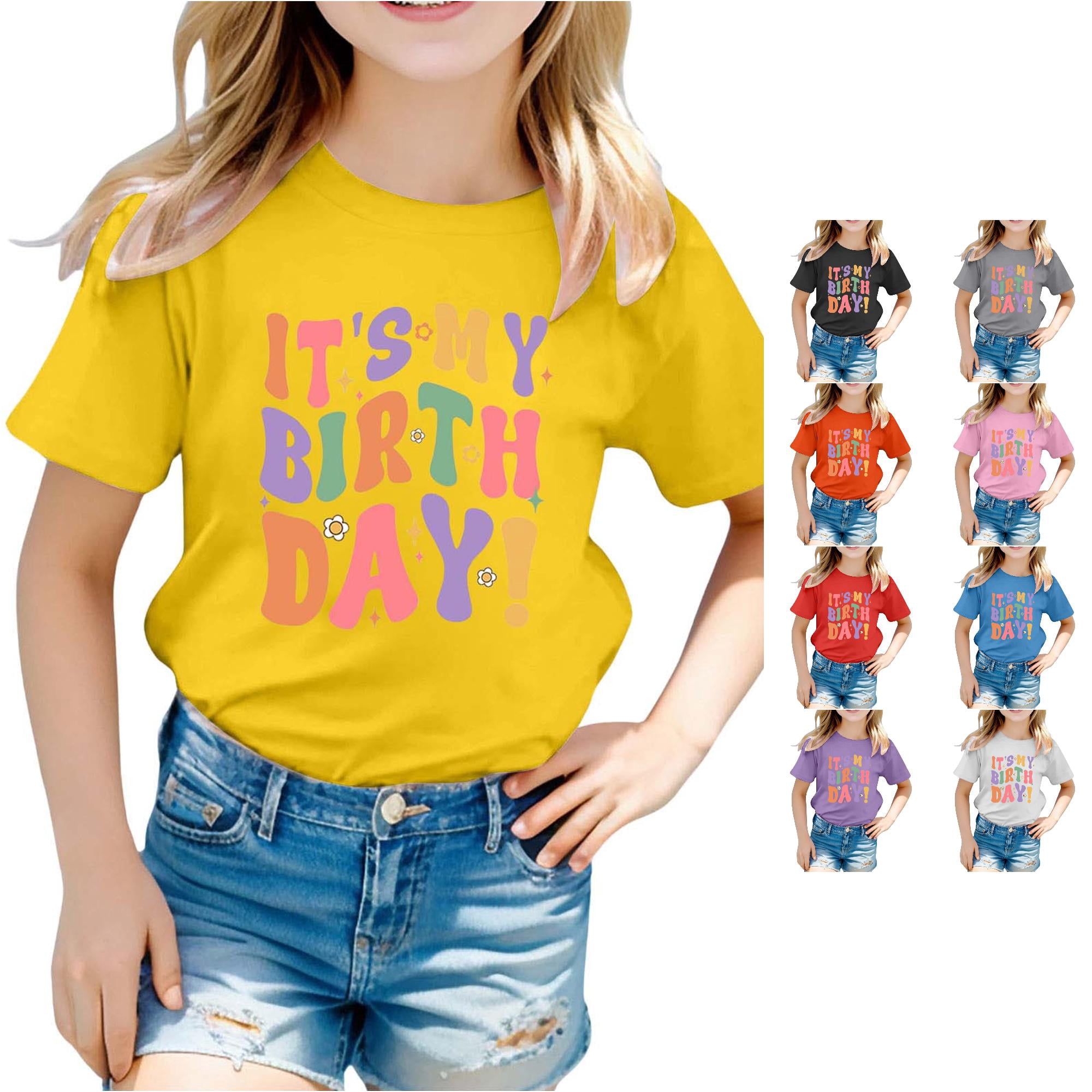 Birthday Girl Themed Printed Party for Kidss T Shirt Kids Girl Long Sleeve Solid Shirt 100