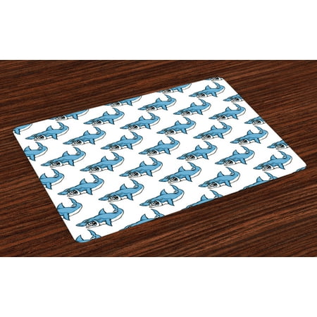 Sea Animals Placemats Set of 4 Fierce Predator Wild Shark Swimming Sharp Teeth Bite Nautical Theme Pattern, Washable Fabric Place Mats for Dining Room Kitchen Table Decor,Blue White, by (Best Place To Find Shark Teeth In Myrtle Beach)