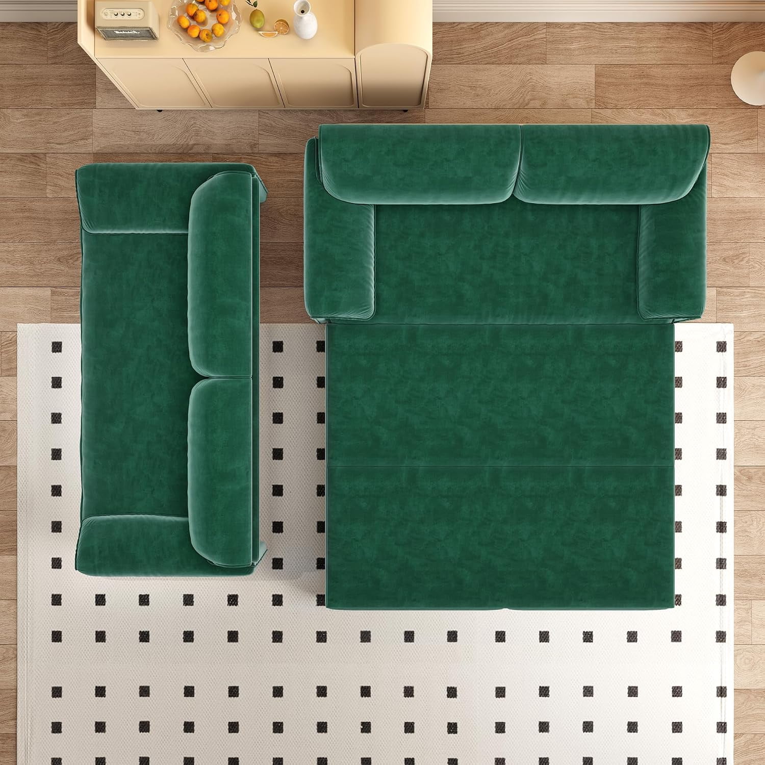 66" Queen Pull Out Sleeper Sofa, 3‑in‑1 Velvet Convertible Loveseat with Side Storage for Apartment Bedroom