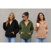 Cuteduck Womens Sherpa Jacket Fuzzy Fleece Zip Up Winter Hoodies Coat, S-2XL
