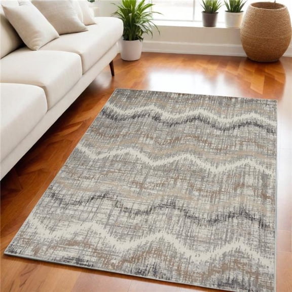 HomeRoots 556208 5 x 7 ft. Chevron Non Skid Rectangle Area Rug, Ivory, Gray & Brown