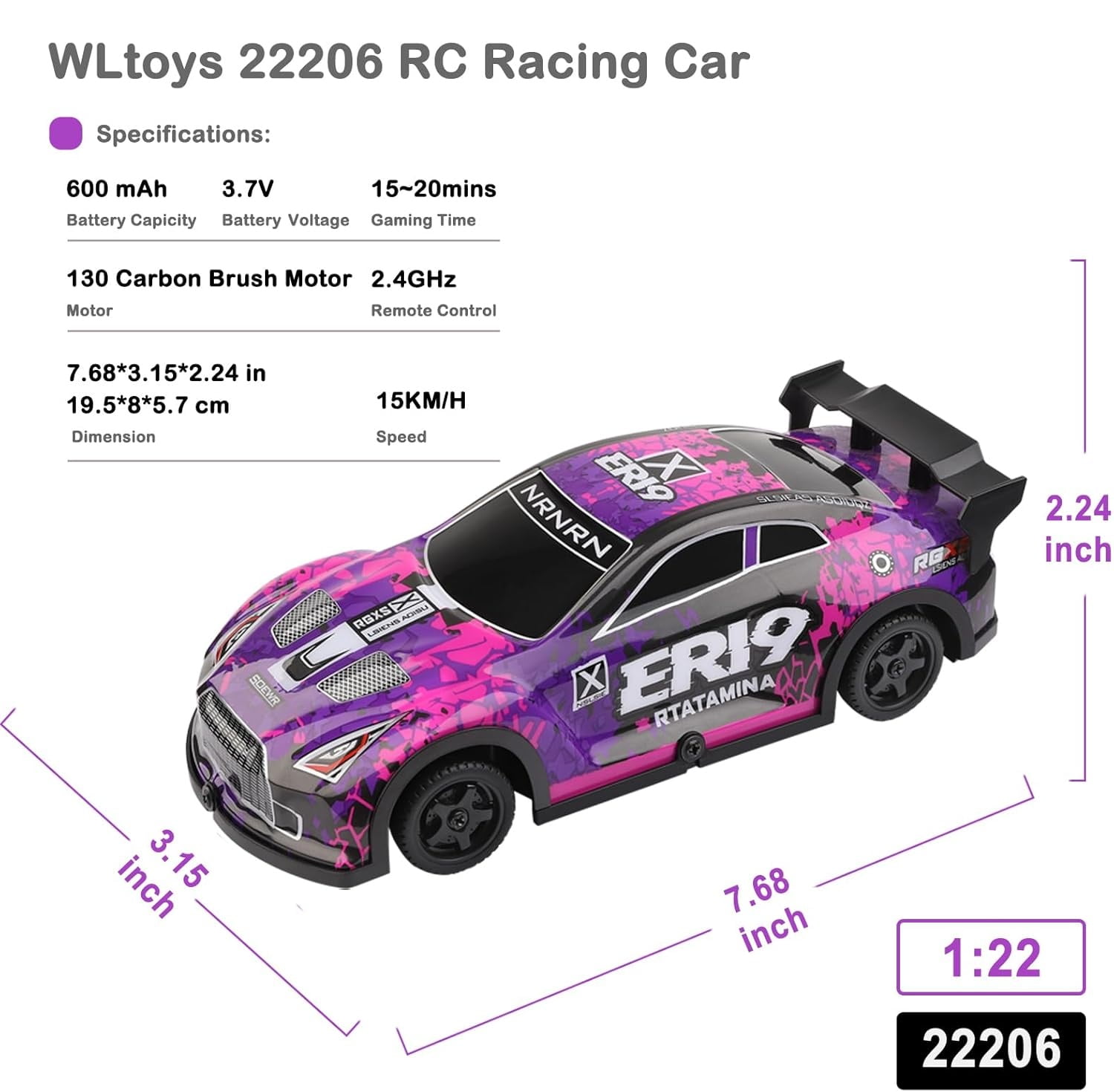 1/22 RC Car,Wltoys 222061 High Speed Drift Car 9.32MPH High Speed,2.4GHz Control,RC Sport Racing Car Remote Control Car for Adults and Boys Gifts (RTR)
