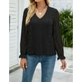 thumbnail image 2 of Women Lace Crochet Blouse Tops Casual V Neck Long Sleeve Hollow Elegant T Shirt Cogild, 2 of 6