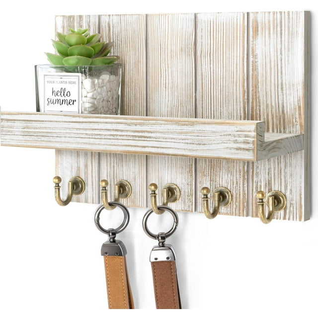 Key Holder for Wall Farmhouse Rustic Mail Organizer Floating Shelf for Home Kitchen Entryway Decor with Sturdy Key Hooks (Retro )